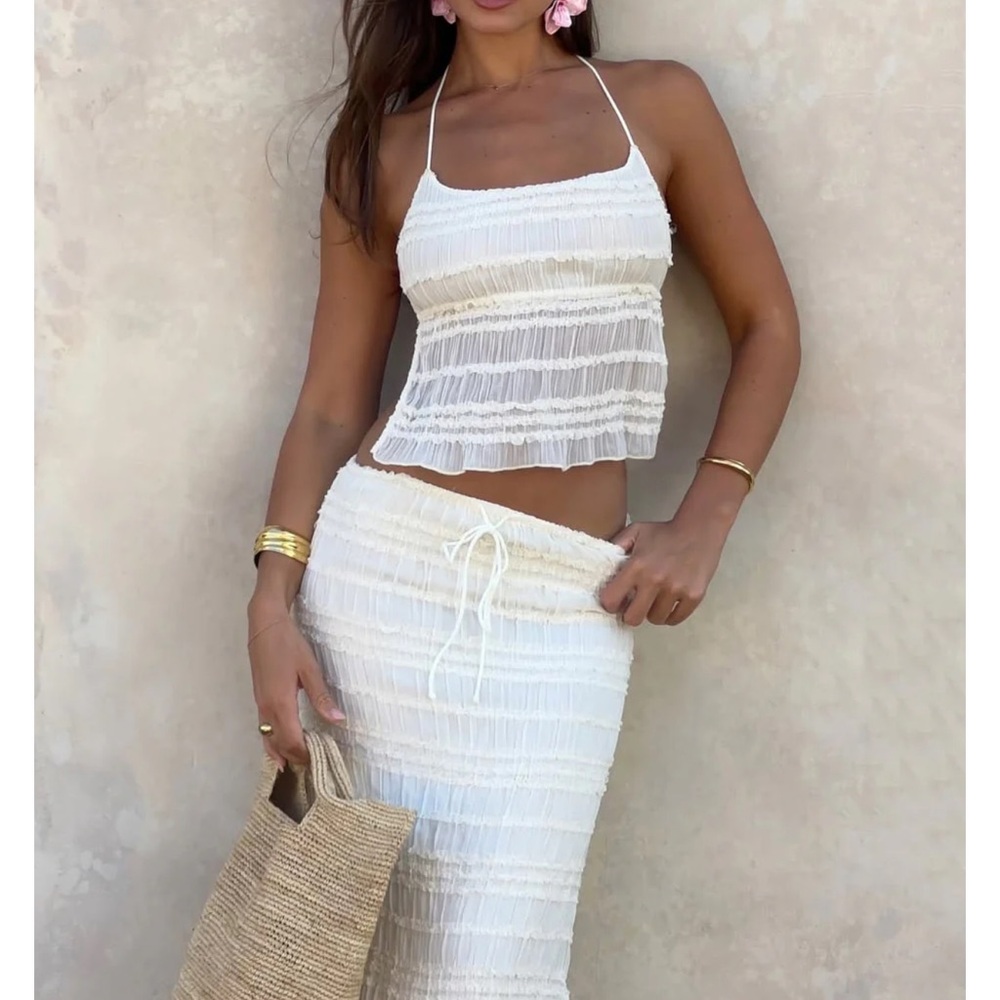 White Fox Hold Out Halter Top and Maxi Skirt in Cream